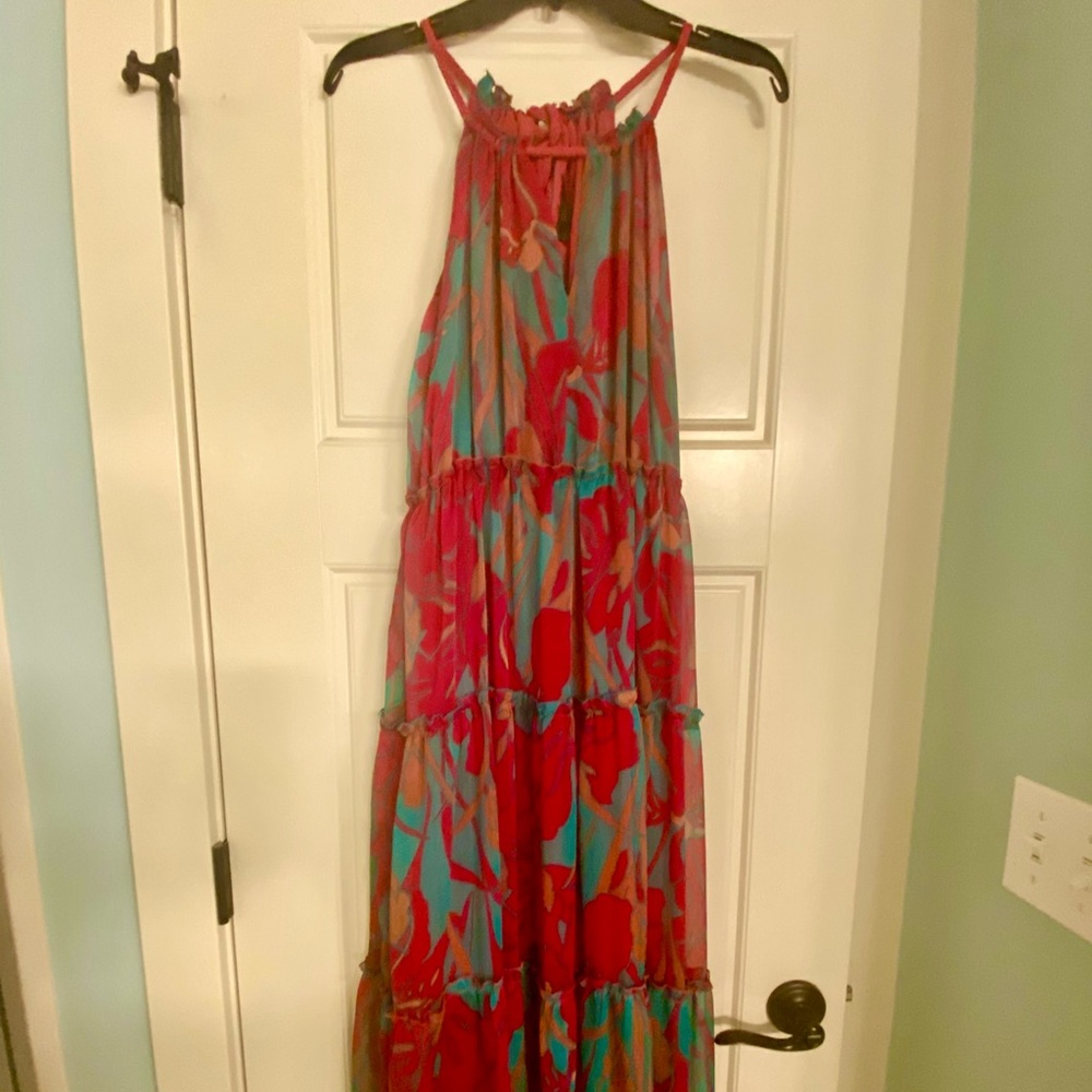 Pink and blue chiffon maxi dress